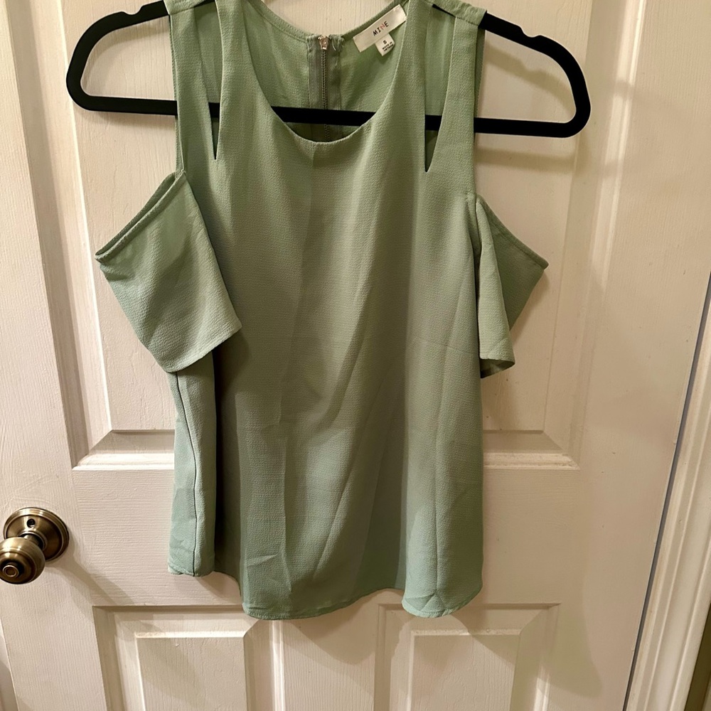 Mint Green Sleeveless Ruffled Blouse